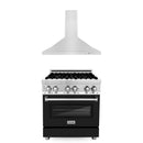 ZLINE 30 in. Kitchen Package with Stainless Steel Dual Fuel Range with Black Matte Door and Convertible Vent Range Hood (2KP-RABLMRH30) - MyBBQDirect