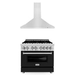 ZLINE 36 in. Kitchen Package with Stainless Steel Dual Fuel Range with Black Matte Door and Convertible Vent Range Hood (2KP-RABLMRH36) - MyBBQDirect