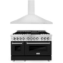 ZLINE 48 in. Kitchen Package with Stainless Steel Dual Fuel Range with Black Matte Door and Convertible Vent Range Hood (2KP-RABLMRH48) - MyBBQDirect