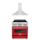ZLINE 30 in. Kitchen Package with DuraSnow Stainless Steel Dual Fuel Range with Red Matte Door and Convertible Vent Range Hood (2KP-RARMRH30) - MyBBQDirect