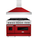 ZLINE 48 in. Kitchen Package with DuraSnow Stainless Steel Dual Fuel Range with Red Gloss Door and Convertible Vent Range Hood (2KP-RASRGRH48) - MyBBQDirect