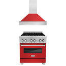 ZLINE 30 in. Kitchen Package with DuraSnow Stainless Steel Dual Fuel Range with Red Matte Door and Convertible Vent Range Hood (2KP-RASRMRH30) - MyBBQDirect