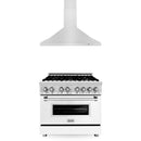 ZLINE 36 in. Kitchen Package with Stainless Steel Dual Fuel Range with White Matte Door and Convertible Vent Range Hood (2KP-RAWMRH36) - MyBBQDirect