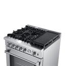 Forno 5-Piece Appliance Package - 30-Inch Gas Range with Air Fryer, 56-Inch Pro-Style Refrigerator, Wall Mount Hood, Microwave Drawer, & 3-Rack Dishwasher in Stainless Steel