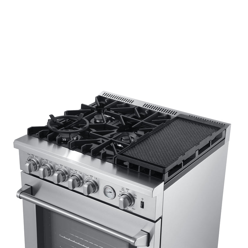 Forno 4-Piece Appliance Package - 30-Inch Gas Range with Air Fryer, Refrigerator, Wall Mount Hood, & 3-Rack Dishwasher in Stainless Steel