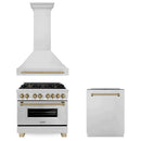 ZLINE 36 in. Autograph Edition Kitchen Package with Stainless Steel Dual Fuel Range, Range Hood and Dishwasher with Champagne Bronze Accents (3AKP-RARHDWM36-CB) - MyBBQDirect