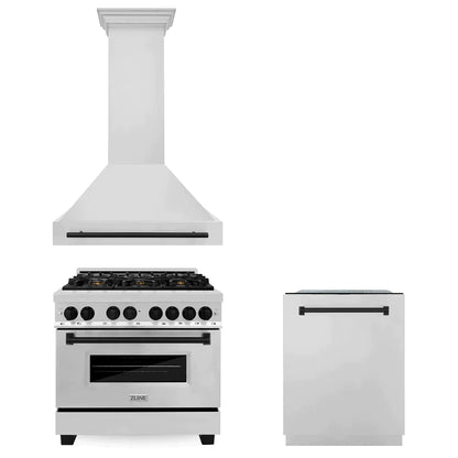 ZLINE 36 in. Autograph Edition Kitchen Package with Stainless Steel Dual Fuel Range, Range Hood and Dishwasher with Matte Black Accents (3AKP-RARHDWM36-MB) - MyBBQDirect