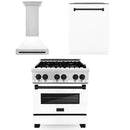 ZLINE 30 in. Autograph Edition Kitchen Package with Stainless Steel Dual Fuel Range with White Matte Door, Range Hood and Dishwasher with Matte Black Accents (3AKP-RAWMRHDWM30-MB)