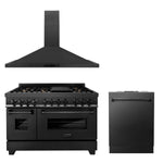 ZLINE 48 in. Kitchen Package with Black Stainless Steel Dual Fuel Range, Convertible Vent Range Hood and Dishwasher (3KP-RABRH48-DW) - MyBBQDirect