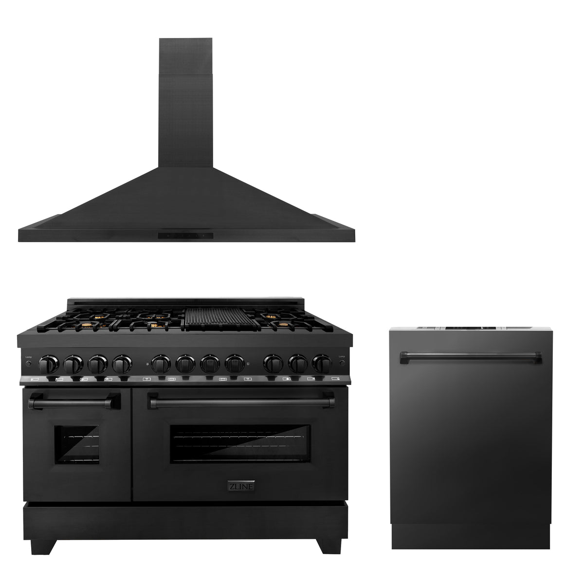 ZLINE 48 in. Kitchen Package with Black Stainless Steel Dual Fuel Range, Convertible Vent Range Hood and Dishwasher (3KP-RABRH48-DW) - MyBBQDirect