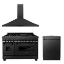 ZLINE 48 in. Kitchen Package with Black Stainless Steel Dual Fuel Range, Convertible Vent Range Hood and Dishwasher (3KP-RABRH48-DW) - MyBBQDirect