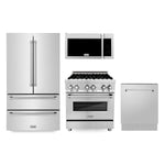 ZLINE Kitchen Package with Refrigeration, 30 in. Stainless Steel Dual Fuel Range, 30 in. Traditional Over The Range Microwave and 24 in. Tall Tub Dishwasher (4KPR-RAOTRH30-DWV) - MyBBQDirect