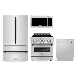 ZLINE Kitchen Package with Refrigeration, 30 in. Stainless Steel Dual Fuel Range, 30 in. Traditional Over The Range Microwave and 24 in. Tall Tub Dishwasher (4KPR-RAOTRH30-DWV) - MyBBQDirect