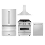 ZLINE Kitchen Package with Refrigeration, 30 in. Stainless Steel Dual Fuel Range, 30 in. Convertible Vent Range Hood and 24 in. Tall Tub Dishwasher (4KPR-RARH30-DWV) - MyBBQDirect