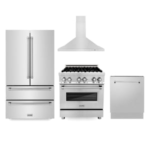 ZLINE Kitchen Package with Refrigeration, 30 in. Stainless Steel Dual Fuel Range, 30 in. Convertible Vent Range Hood and 24 in. Tall Tub Dishwasher (4KPR-RARH30-DWV) - MyBBQDirect