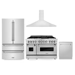 ZLINE Kitchen Package with Refrigeration, 48 in. Stainless Steel Dual Fuel Range, 48 in. Convertible Vent Range Hood and 24 in. Tall Tub Dishwasher (4KPR-RARH48-DWV) - MyBBQDirect