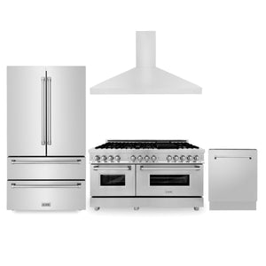 ZLINE Kitchen Package with Refrigeration, 60 in. Stainless Steel Dual Fuel Range, 60 in. Convertible Vent Range Hood and 24 in. Tall Tub Dishwasher (4KPR-RARH60-DWV) - MyBBQDirect