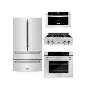 ZLINE Kitchen Package with Refrigeration, 30 in. Stainless Steel Rangetop, 30 in. Single Wall Oven, 30 in. Microwave Oven (4KPR-RT30-MWAWS) - MyBBQDirect