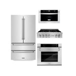 ZLINE Kitchen Package with Refrigeration, 36 in. Stainless Steel Rangetop, 30 in. Single Wall Oven, 30 in. Microwave Oven (4KPR-RT36-MWAWS) - MyBBQDirect