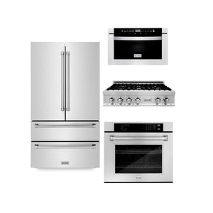 ZLINE Kitchen Package with Refrigeration, 36 in. Stainless Steel Rangetop, 30 in. Single Wall Oven, 30 in. Microwave Oven (4KPR-RT36-MWAWS) - MyBBQDirect