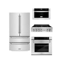 ZLINE Kitchen Package with Refrigeration, 36 in. Stainless Steel Rangetop, 30 in. Single Wall Oven, 30 in. Microwave Oven (4KPR-RT36-MWAWS) - MyBBQDirect