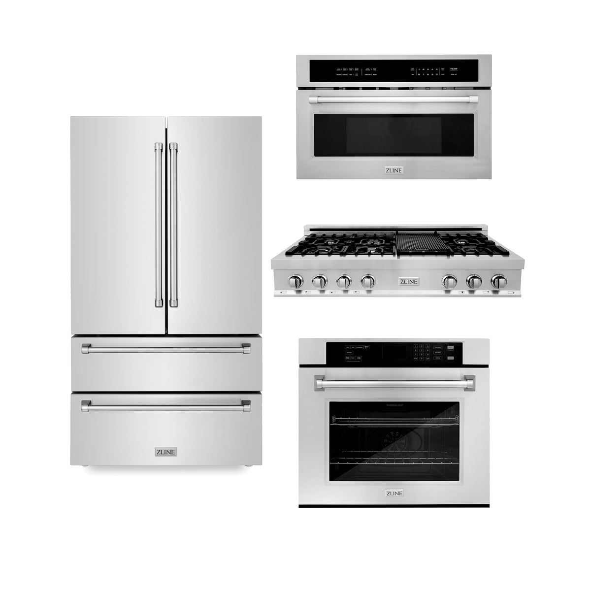 ZLINE Kitchen Package with Refrigeration, 48 in. Stainless Steel Rangetop, 30 in. Single Wall Oven, 30 in. Microwave Oven (4KPR-RT48-MWAWS) - MyBBQDirect