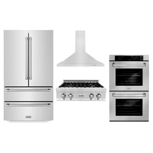 ZLINE Kitchen Package with Refrigeration, 30 in. Stainless Steel Rangetop, 30 in. Range Hood and 30 in. Double Wall Oven (4KPR-RTRH30-AWD) - MyBBQDirect