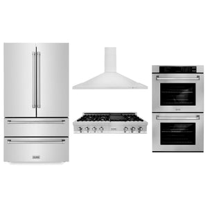 ZLINE Kitchen Package with Refrigeration, 48 in. Stainless Steel Rangetop, 48 in. Range Hood and 30 in. Double Wall Oven (4KPR-RTRH48-AWD) - MyBBQDirect