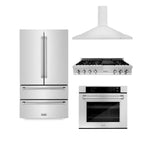 ZLINE Kitchen Package with Refrigeration, 48 in. Stainless Steel Rangetop, 48 in. Range Hood and 30 in. Single Wall Oven (4KPR-RTRH48-AWS) - MyBBQDirect