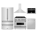 ZLINE Kitchen Package with Refrigeration, 36 in. Stainless Steel Dual Fuel Range, 36 in. Convertible Vent Range Hood, 24 in. Microwave Drawer, and 24 in. Tall Tub Dishwasher (5KPR-RARH36-MWDWV) - MyBBQDirect