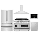 ZLINE Kitchen Package with Refrigeration, 48 in. Stainless Steel Dual Fuel Range, 48 in. Convertible Vent Range Hood, 24 in. Microwave Drawer, and 24 in. Tall Tub Dishwasher (5KPR-RARH48-MWDWV) - MyBBQDirect