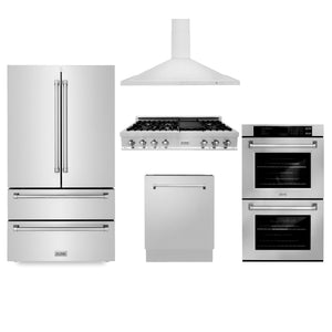 ZLINE Kitchen Package with Refrigeration, 48 in. Stainless Steel Rangetop, 48 in. Range Hood, 30 in. Double Wall Oven and 24 in. Tall Tub Dishwasher (5KPR-RTRH48-AWDDWV) - MyBBQDirect