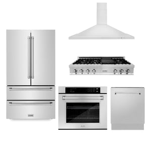 ZLINE Kitchen Package with Refrigeration, 48 in. Stainless Steel Rangetop, 48 in. Range Hood, 30 in. Single Wall Oven and 24 in. Tall Tub Dishwasher (5KPR-RTRH48-AWSDWV) - MyBBQDirect