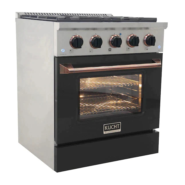 Kucht Signature 30-Inch Pro-Style Dual Fuel Range in Stainless Steel with Black Oven Door & Rose Gold Accents (KDF302-K-ROSE)