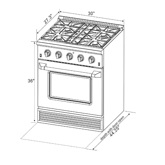 Kucht Signature 30-Inch Pro-Style Dual Fuel Range in Stainless Steel with Black Oven Door & Gold Handle (KDF302-K-GOLD)