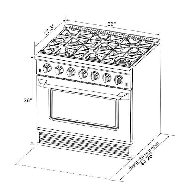 Kucht Signature 36" Gas Range with Convection Oven in White with White Knobs & Gold Handle (KNG361-W-GOLD)