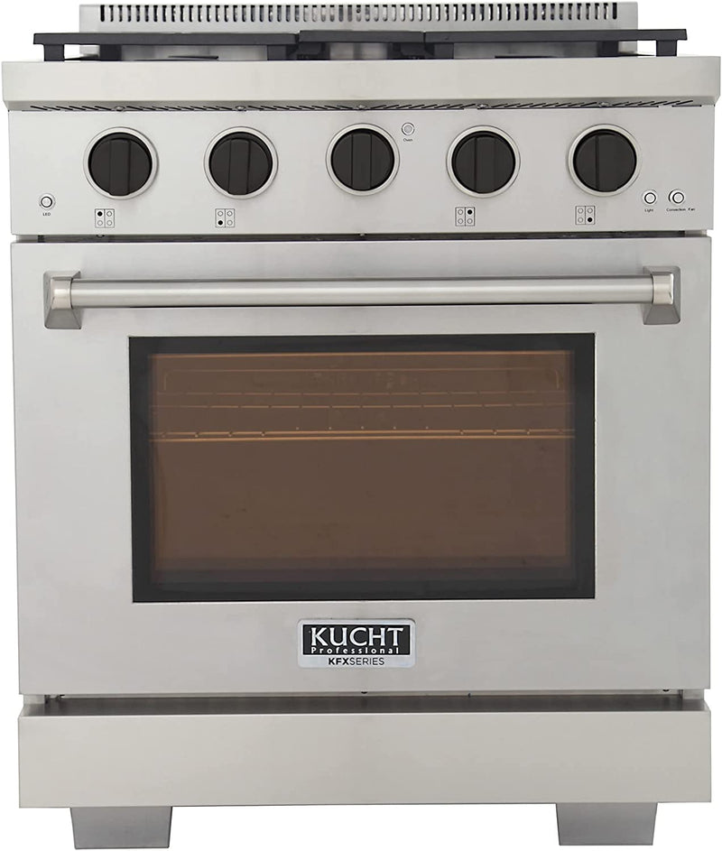 Kucht 30-Inch Gas Range in Stainless Steel with Black Knob (KFX300-K)