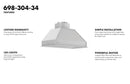 ZLINE 34 in. Ducted Wall Mount Range Hood Insert in Outdoor Approved Stainless Steel (698-304) - MyBBQDirect