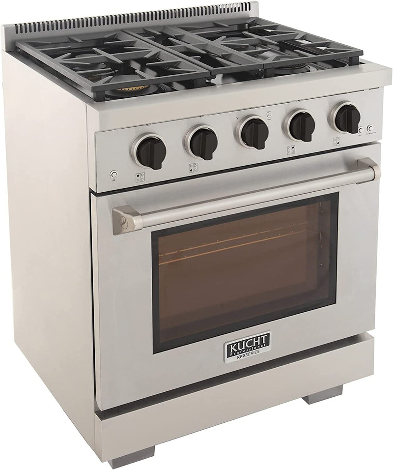 Kucht 30-Inch Gas Range in Stainless Steel with Black Knob (KFX300-K)