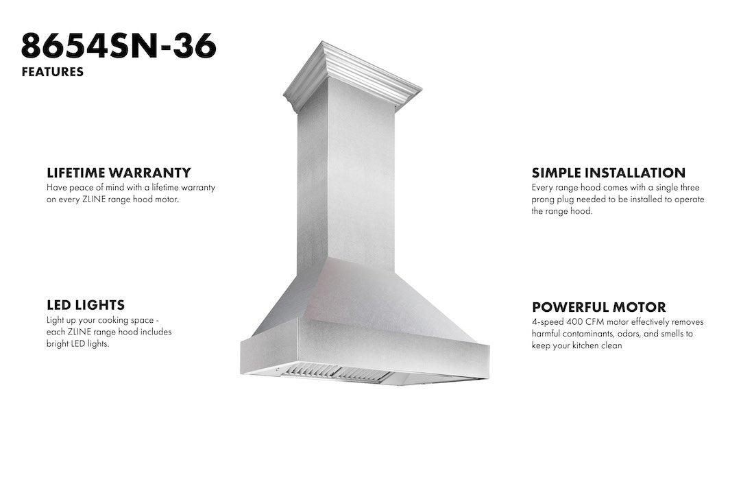 ZLINE Fingerprint Resistant Stainless Steel Range Hood with Fingerprint Resistant Shell (8654SN) - MyBBQDirect