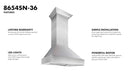 ZLINE Fingerprint Resistant Stainless Steel Range Hood with Fingerprint Resistant Shell (8654SN) - MyBBQDirect