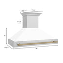 ZLINE 48 in. Autograph Edition Kitchen Package with Stainless Steel Dual Fuel Range with White Matte Door and Range Hood with Champagne Bronze Accents (2AKP-RAWMRH48-CB) - MyBBQDirect