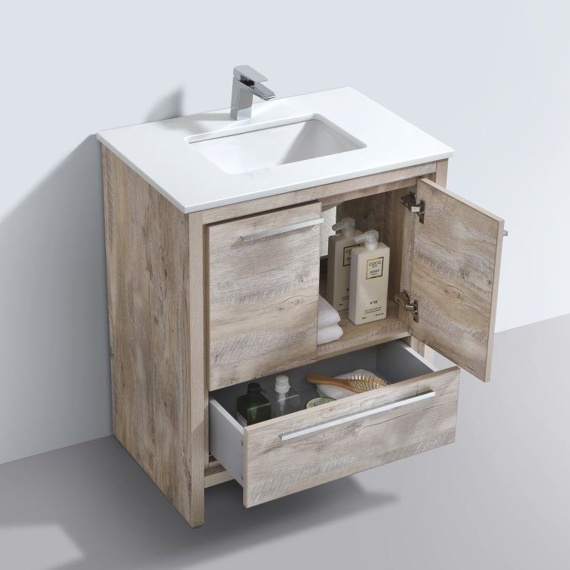 KubeBath Dolce 30″ Nature  Wood Modern Bathroom Vanity with White Quartz Counter-Top AD630NW - MyBBQDirect