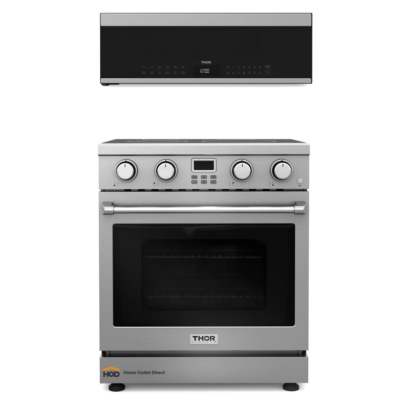 Thor Kitchen 2-Piece Appliance Package - 30-Inch Electric Range and Over-the-Range Microwave & Vent Hood in Stainless Steel