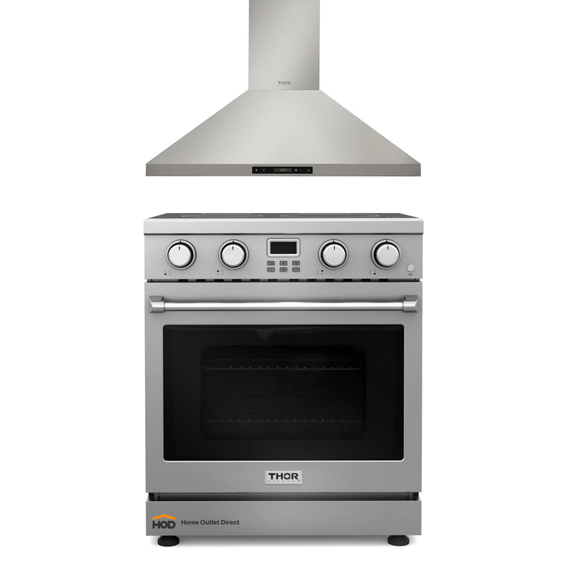 Thor Kitchen 2-Piece Appliance Package - 30-Inch Electric Range and Wall Mount Range Hood in Stainless Steel