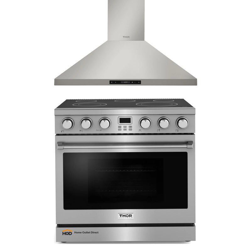 Thor Kitchen 2-Piece Appliance Package - 36-Inch Electric Range and Wall Mount Range Hood in Stainless Steel