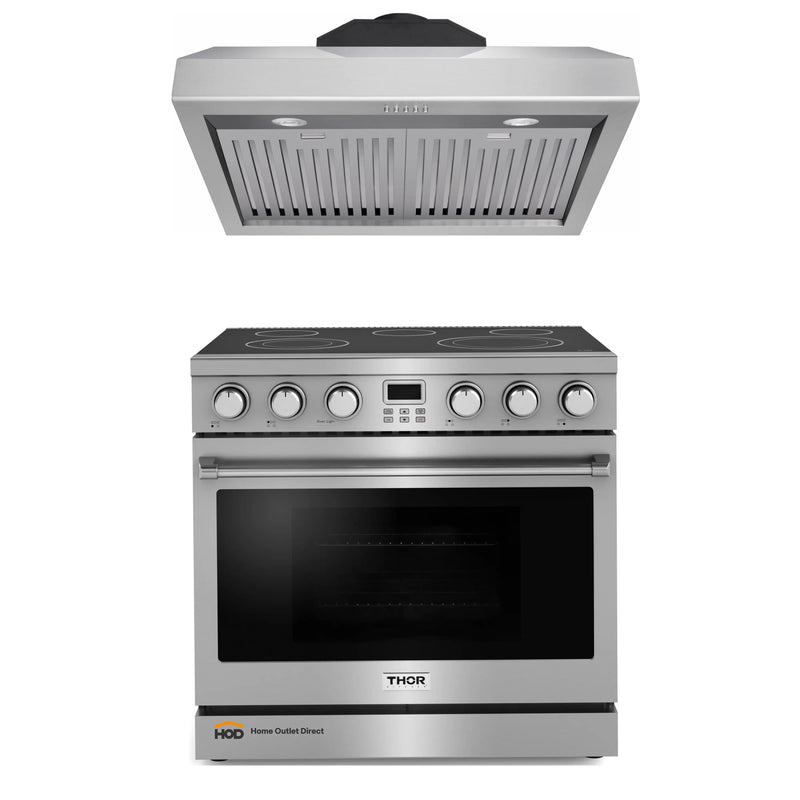 Thor Kitchen 2-Piece Appliance Package - 36-Inch Electric Range and Under Cabinet Range Hood in Stainless Steel