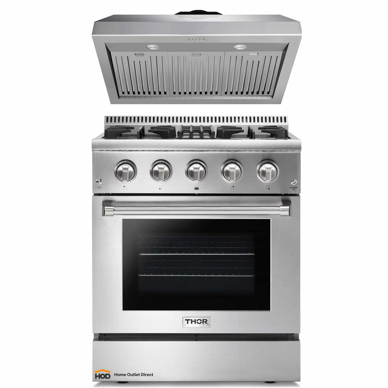 Thor Kitchen 2-Piece Pro Appliance Package - 30-Inch Dual Fuel Range & Premium Under Cabinet Hood in Stainless Steel