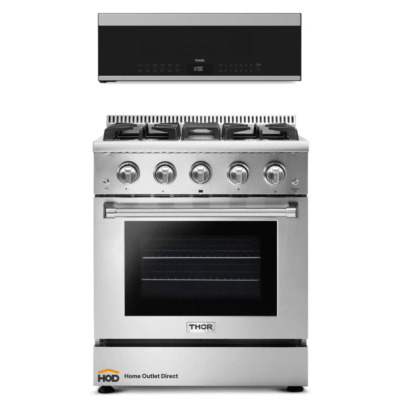 Thor Kitchen 2-Piece Appliance Package - 30-Inch Gas Range and Over-the-Range Microwave & Vent Hood in Stainless Steel