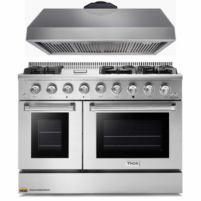 Thor Kitchen 2-Piece Pro Appliance Package - 48-Inch Gas Range & Under Cabinet 16.5-Inch Tall Hood in Stainless Steel